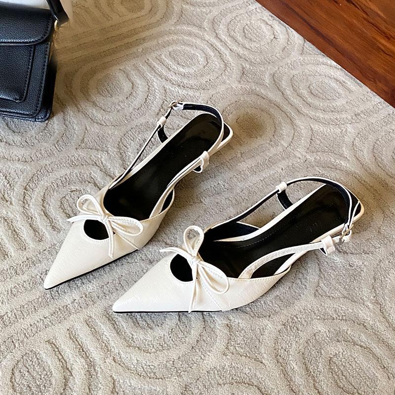 Fashion Fashion Shallow Women Low Heel Sandals Shoes Female Pointed Toe Footwear Butterfly-Knot Ladies Heeled Sandals Shoes Pumps