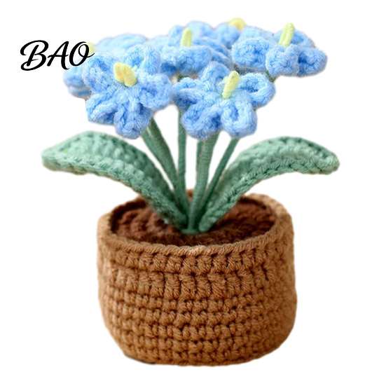 Multi Color Crochet Flower Pot Crocheted Potted Plant, Artificial Yarn Ornament, Vibrant Multi-color No Maintenance Fake Flowers Knitted Desktop Plant