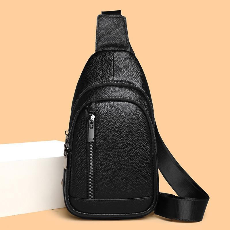

Men s Leather Trendy Shoulder Bag Top Layer Cowhide Crossbody Chest Soft Backpack Casual чёрный