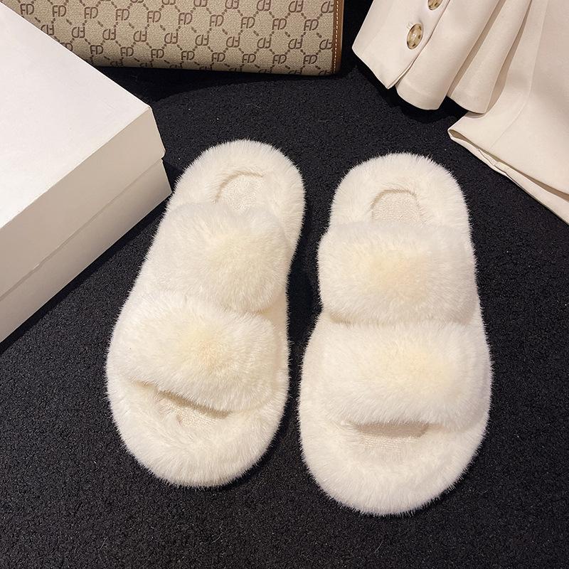 

2025 толстоподошвенные пушистые тапочки женские осенне-зимние с двойными полосками большого размера на плоской подошве тапочки-мопы из теплого хлопка с толстой подошвой 35