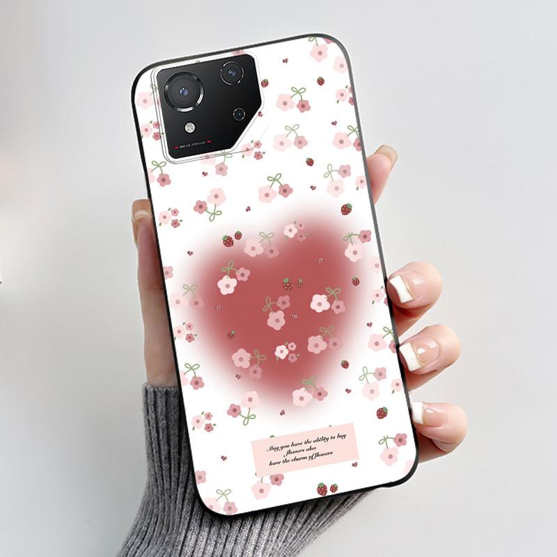 For ASUS ROG Phone 8 Case For ROG Phone 8 Pro Case Capa Soft Silicone Black Shell Cover Cute Flower Cartoon Printing Phone Cases