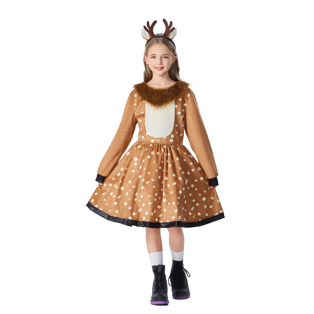 Kinder Mädchen Tiere Sikahirsch Elch Weihnachten Rentier Kleid Halloween Rollenspiel Verkleidung Cosplay Kostüm