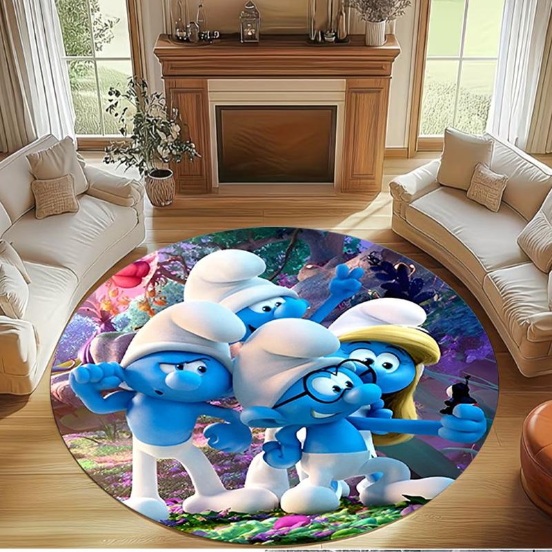 Blue Smurfs Print Round Rug, Washable Floor Carpet, For Entryway Dorm Laundry Room Office Study, Home Decor Birthday Christmas Gift