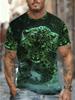 Men's Leopard Print Short Sleeve T-Shirt - Snow Running Leopard Design, Polyester Breathable & ComfortableMen's Stylish Casual Round-Neck Patterned