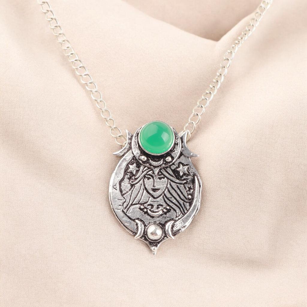 Natural Green Onyx Cab Gemstone 925 Sterling Silver Handcrafted Necklace Pendant CP-22-26