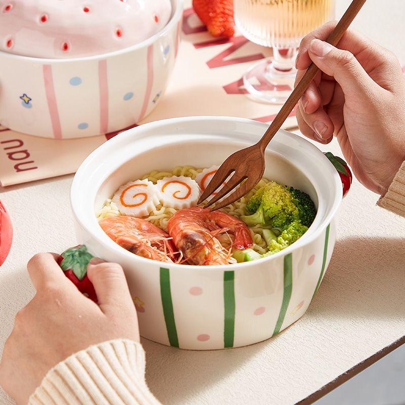 Süße Keramik-Ramen-Schüssel mit Deckel, Nudelsuppenschüssel für Zuhause & Studenten