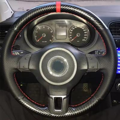 Pokrowiec na kierownicę samochodową Splot Ręczne szycie Antypoślizgowa Skóra włókna węglowego Do Volkswagen Golf 6 Mk6 VW Polo Mk6 Akcesoria samochodowe