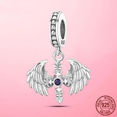 Plata de Ley 925 Alas de Ángel Pluma Colgantes Abalorios Compatible Pulsera Collar Moda Original DIY Joyería Fina Regalo Para Mujeres Hombres