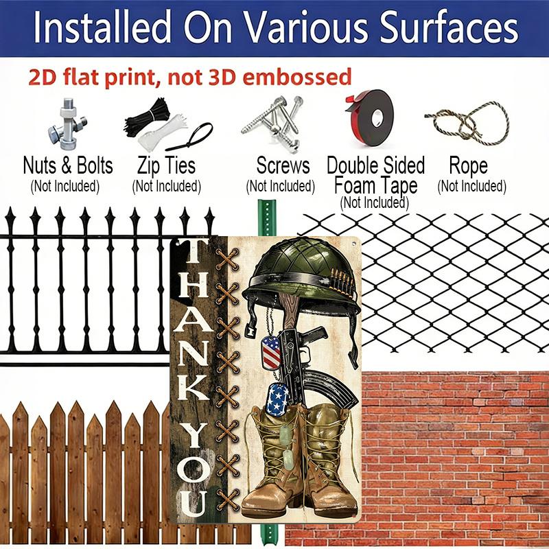 2D Flat Memorial Day Appreciation Heroes Metal Sign, 8×12 Inch Aluminum Wall Art, Military Soldiers Boots Design, Durable Patriotic Decor for
