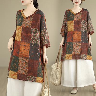 DIMANAF 2025 New Summer Women Plus Size T-Shirt Printing Short Sleeve Design Loose Basic Casual Tops T-Shirt Vintage