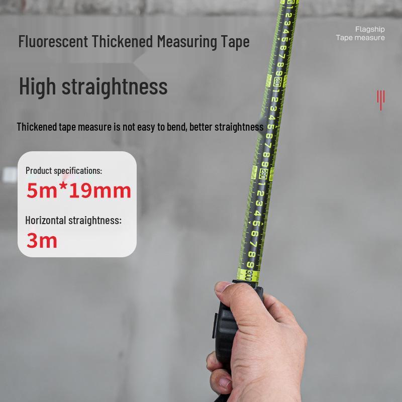KT 5m Fluorescent Steel Tape Measure - Wear-Resistant, Self-Locking Ruler