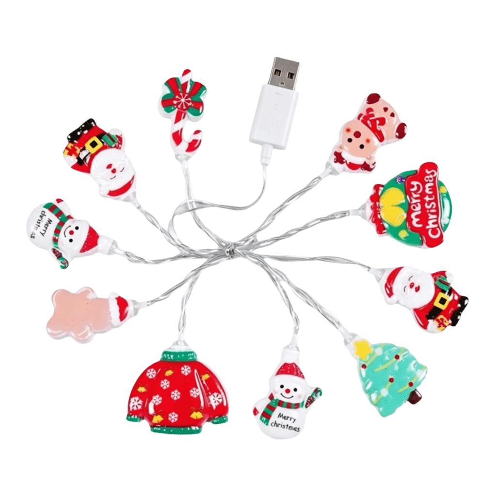 LED Christmas String Lights Christmas style USB Santa Snowman Lights Windmill Design Cute Christmas Candy Garland Lights