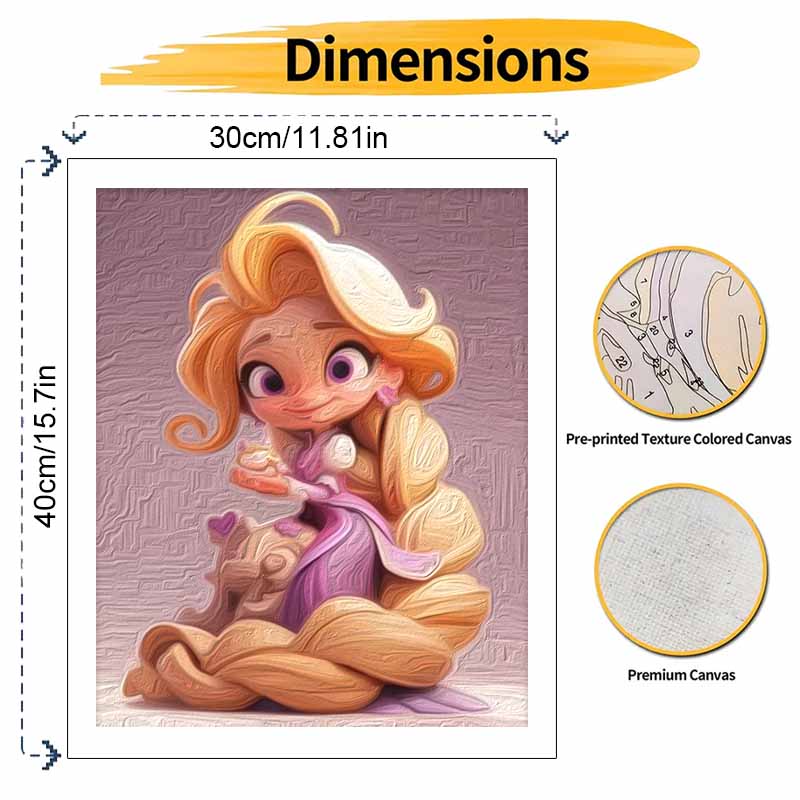 Disney Rapunzel oil paint by numbers painting kit handmade diy home decor gifts, cute blonde princess with long golden hair art craft decor