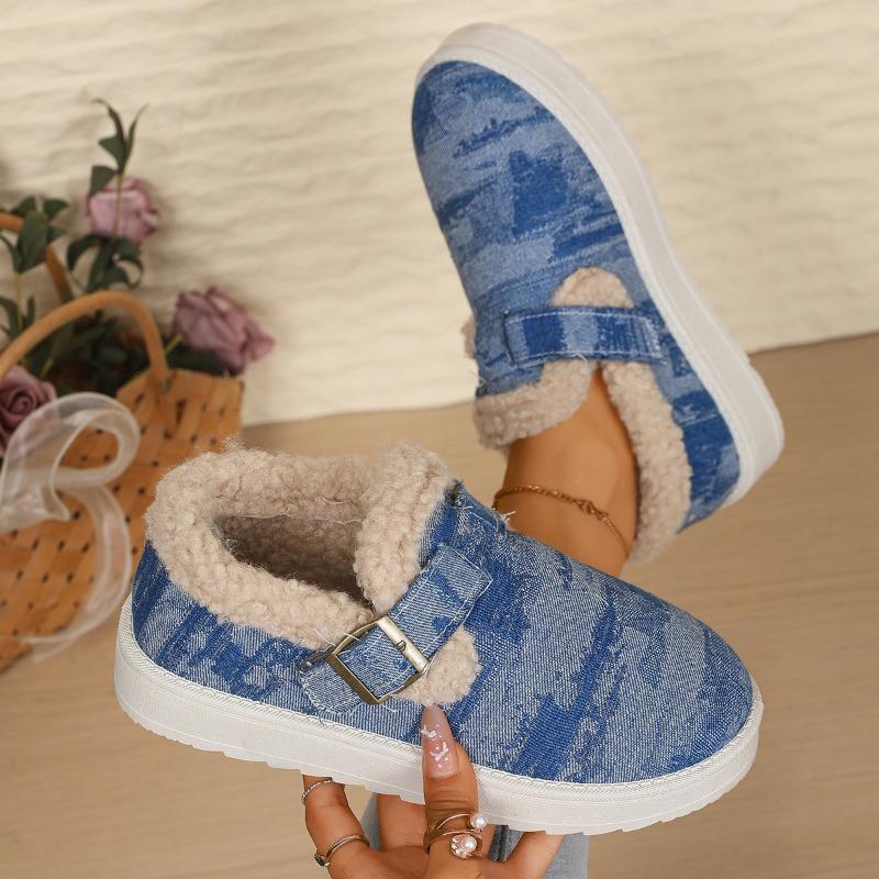 New plush and thickened wool cotton shoes for women's autumn and winter new warm one-pedal platform cotton shoes