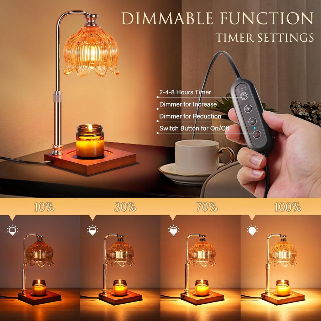 Candle Warmer Lamp with Timer &Dimmer, Adjustable Height Candle Wax Warmer Warming Lamp with 2x50W Bulbs for Scented Candles for Housewarming Bedroom