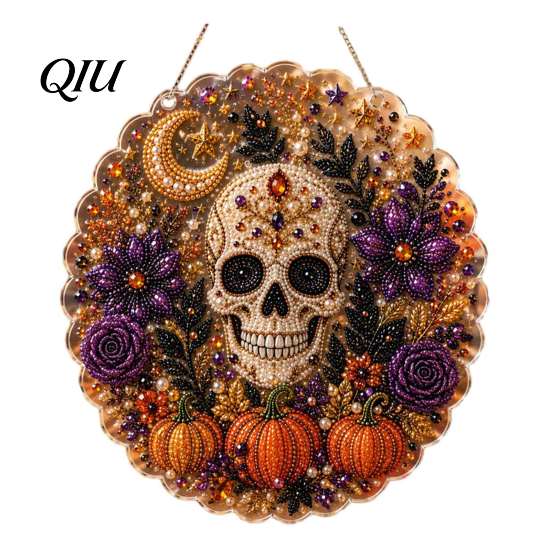 Outdoor Patio Hanging Ornament Halloween Ornament, 2D Flat Acrylic Pendant, Ghost Skull Front Door Decoration Witch for Indoor Window Wall Decor