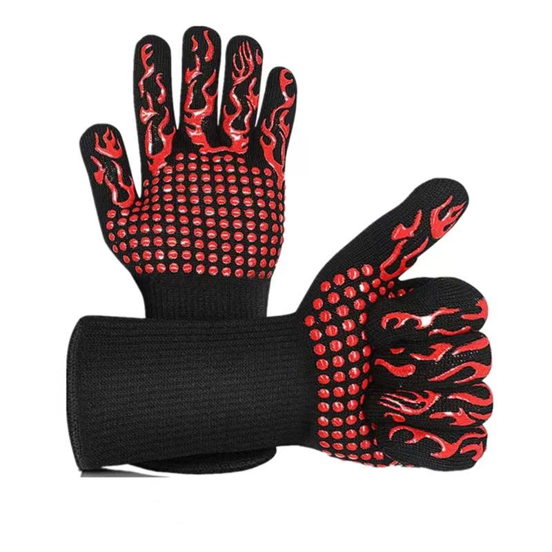 Guantes de barbacoa engrosados, guantes para horno de alta temperatura, resistentes al fuego de 500 a 800 grados, guantes para barbacoa con aislamiento térmico para microondas