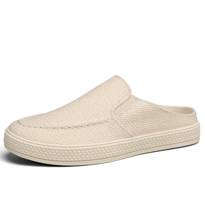 2025 Solid-Color Breathable Woven Men's Casual Half-Slipper  Comfortable And Lightweight Loafers  Outdoor Fashionable Lazy Shoes