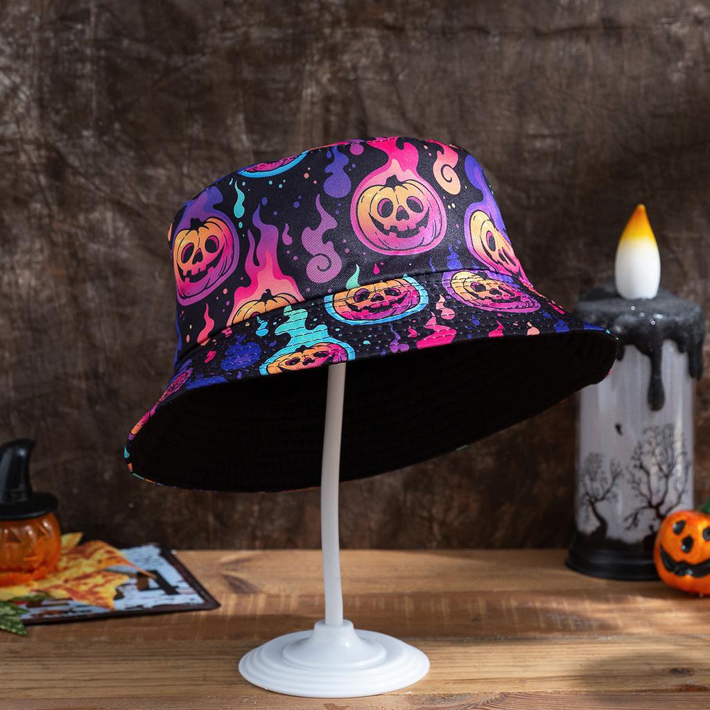 New Halloween Bucket Hat Reversible Bat Pumpkin Ghost Print Sun Protection Party Cosplay Fashion For Men And Women