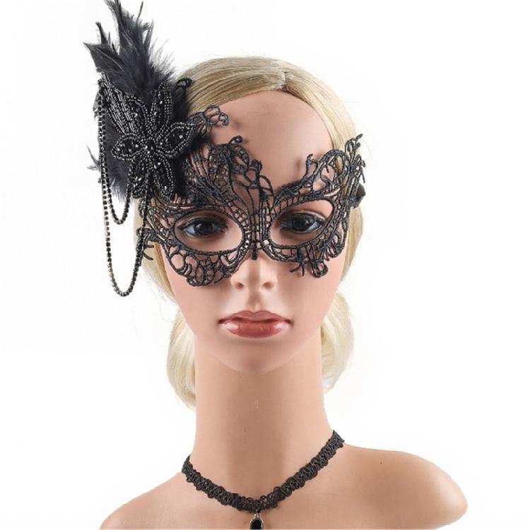 Lightweight Handmade Rhinestones Feather Mask Vintage Lace Detailing For Halloween Celebrations Theater Performances