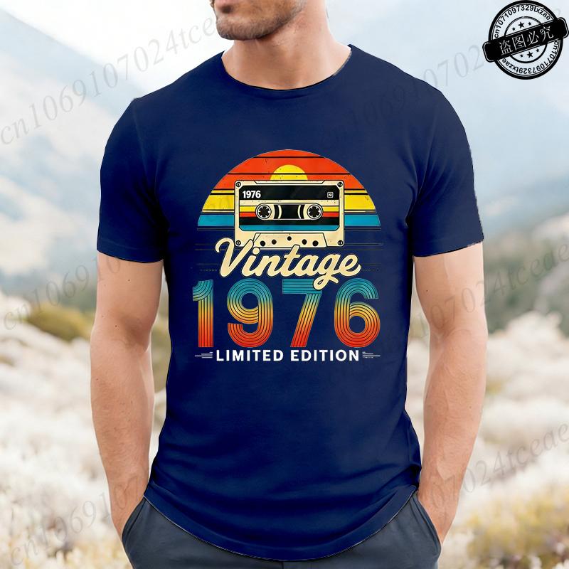 Vintage Born In 1976 Retro 50th Birthday Tshirt Unisex Unisex Funny Y2k Clothes Street Fashion Graphic T Shirts 50 Years Old Gifts