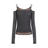 Long Sleeve New Style Lace Splicing Tight Sweet Spicy Pure Desire Big Neckline Vertical Pattern