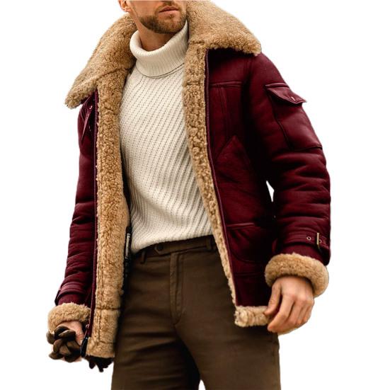 Male Jacket Turn-down Collar Pockets Polyester Zipper Closure Winter Coat for Outdoor