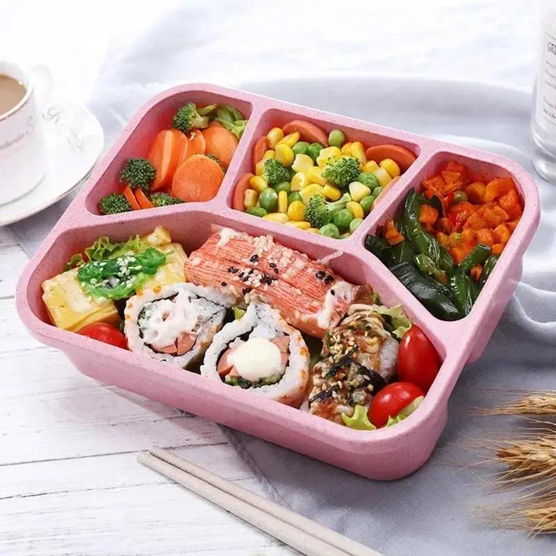 Bento Box Lunch Box Adult LunchBox Containers For Toddler Kids Adults 4 Compartments Fork Leak-Proof Microwave Dishwasher