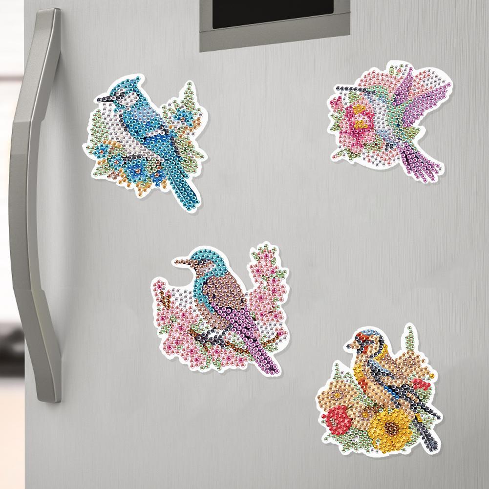 6Pcs Flower Parrot Fridge Stickers Diamond Painting Refrigerator Magnet Diamond Painting Fridge Magnet for Adults Kids Beginners