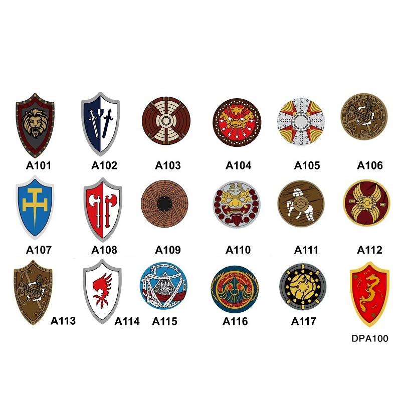 MOC Mittelalterliche Bausteine Charakter Ritter Krieger Zubehörset Helm Schulterrüstung Schild Bogen Pfeil Stein Geschenk Spielzeug X022