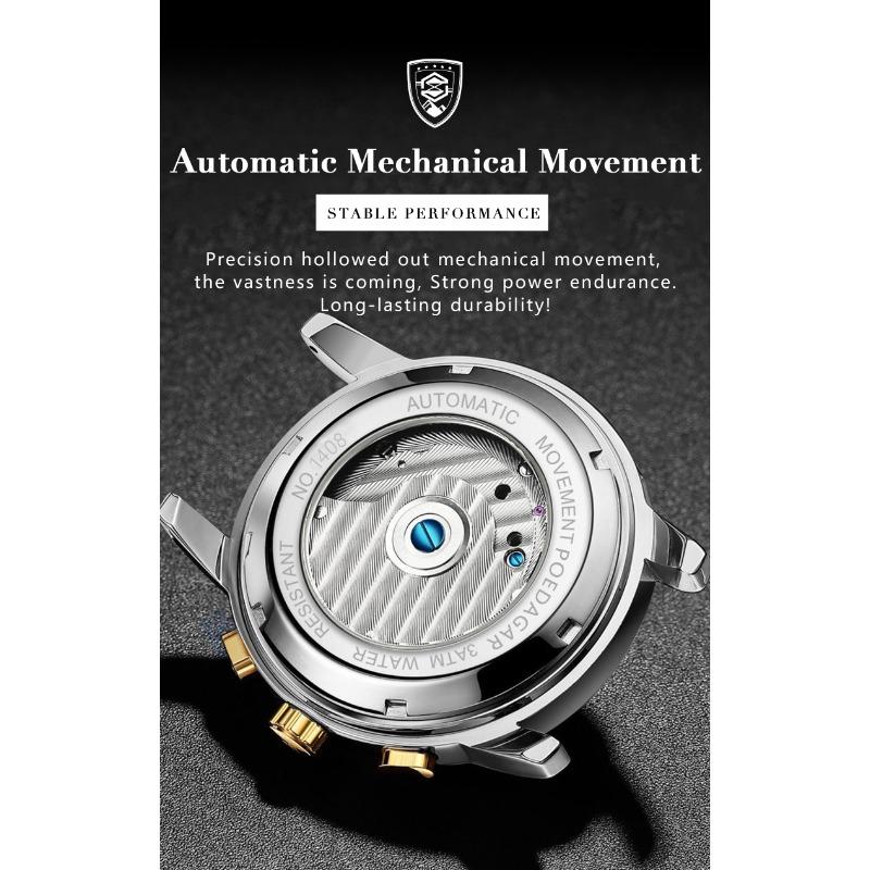 POEDAGAR Orologio da polso meccanico automatico di lusso Acciaio Inossidabile Tourbillon Orologio da uomo Impermeabile Luminoso Orologi da uomo da affari