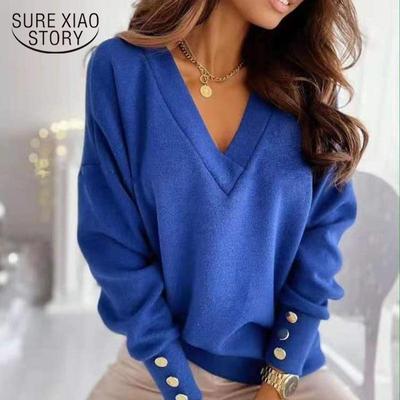 Autumn Pullover Women Sweater Loose V-neck Jumper Knitted Sweater Loose Office Lady Casual Winter Female Sweaters 12827