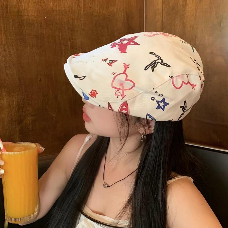 Japanese sweet style~Vintage artistic forward cap for women, summer sun-shading beret, unique retro childlike cute duckbill cap