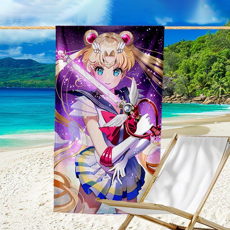 proof beach towel with a Sailor Moon1 pattern - soft,absorbent,quick-drying,machine washable - perfect for swimming,camping,bathing