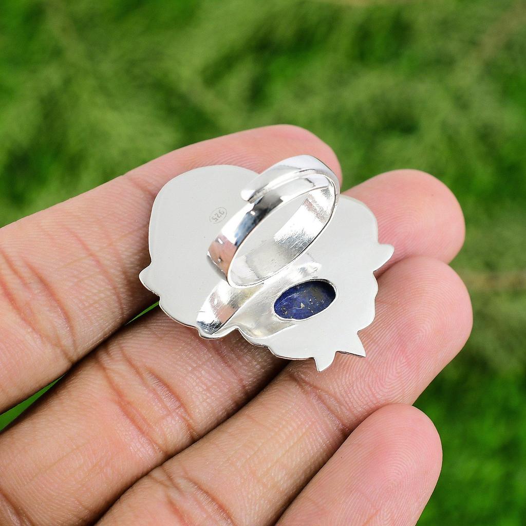 Sterling Silver Throat Chakra Natural Lapis Lazuli Statement Anniversary Ring