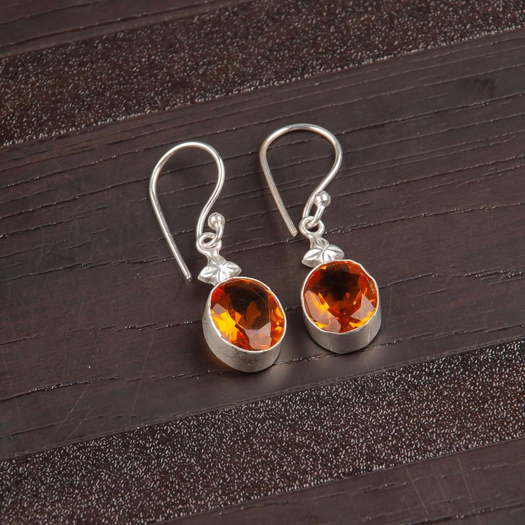 Rare Citrine Gemstone 925 Sterling Silver Handmade Jewelry Earrings 1.30" Gift EE-6-4