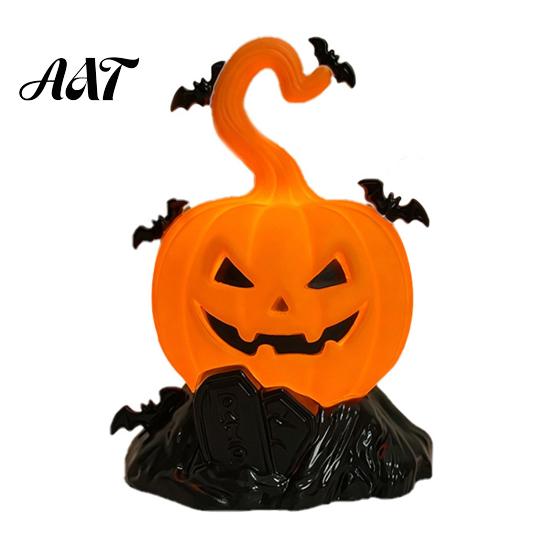 Spooky Gothic Decoration Halloween LED Candle Light Figurine, Bat Tombstone Glowing Tabletop Ornament, Warm Theme Decor Pumpkin Prop for Escape