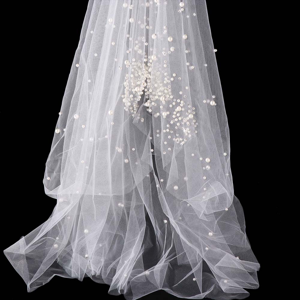 130cm Pearls Tulle Bridal Veil Vintage Wedding veil Elegant Waist Length Drop Veil  Wedding Dress