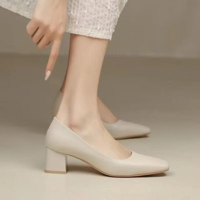 Buty Damskie 2025 Marka Płaskie Damskie Szpilki Kwadratowy Nosek Biurowe i Kariera Nowe Duże Rozmiary Najlepiej Sprzedające się Szpilki Damskie