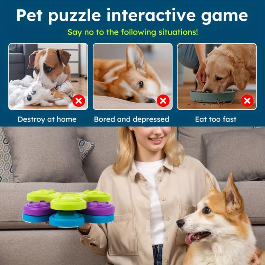 Slow Feeder Dog Bowl Anti Choke Three Layer Design Non Slip Suction Base Rotating Slow Eating Plate for Pet Feeding
