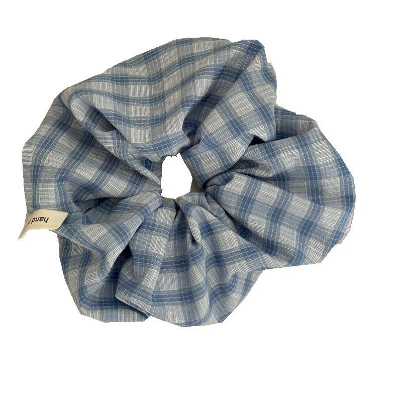 French Large Intestine Circle, Sky Blue Checkered Hair Band, Retro Hair Tie Headwear, Forest-style Hair Tie Headwear