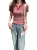 Spicy Girl Striped Color Block Short Sleeve T-shirt, Summer 2026 Women's Slimming Versatile Top