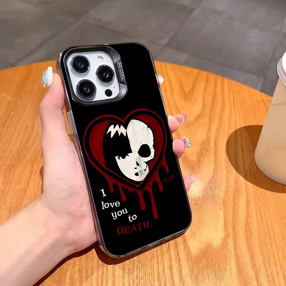 Cat E-Emily The Strange Phone Case For iPhone17,16,15,14,13,12,11,Pro,MAX Gray Matte Silicone Black Cover