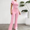 Women's Spring and Summer Yoga Sports Style Pure Color Short-sleeved Wide-leg Pant Suit