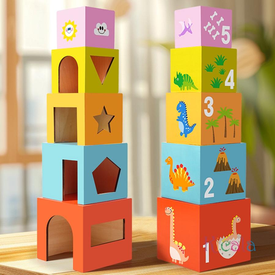 Holzkisten Stapelturm Kind Montesorri Farbe Form Erkennungsspielzeug Lernkarten Zuordnungsspielzeug Frühes Lernen Weihnachtsgeschenk