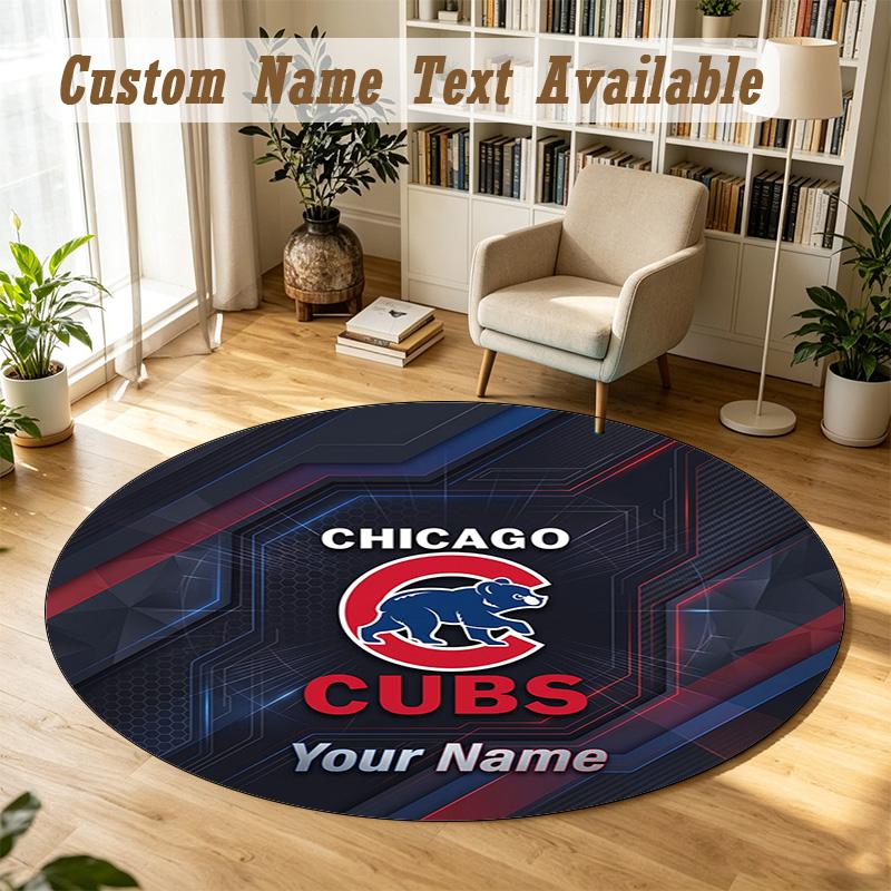 Round Rug Custom NameChicago Cubs Pattern Non Slip Carpet Home Floor Decor