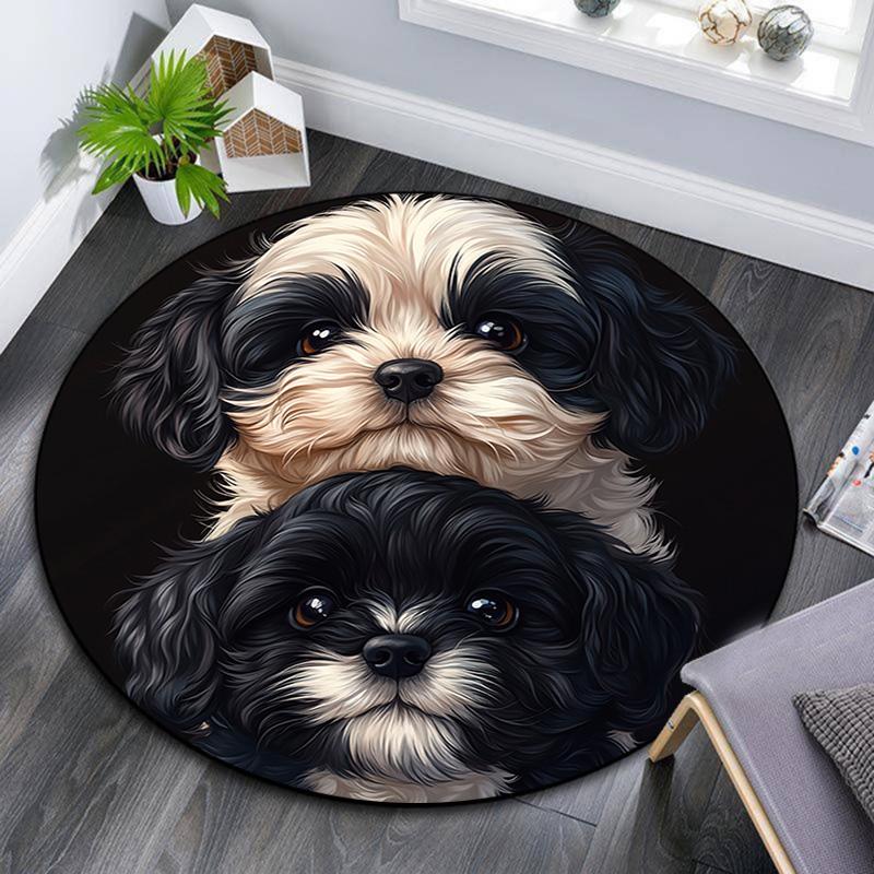 Shih Tzu Round Area Rug,Carpet Rug for Living Room Bedroom Sofa Playroom Decor,Non-slip Floor Mat