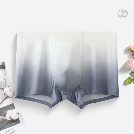 Men Boxer Underwear Breathable Ice Silk U Convex Design Gradient Color Shorts Underwear Seamless Panties Daily Wear