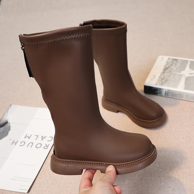 

Детские высокие сапоги для девочек весна осень водонепроницаемые нескользящие модные детские элегантные сапоги принцессы простой корейский стиль 2024 новинка -Insole23.5cm хаки