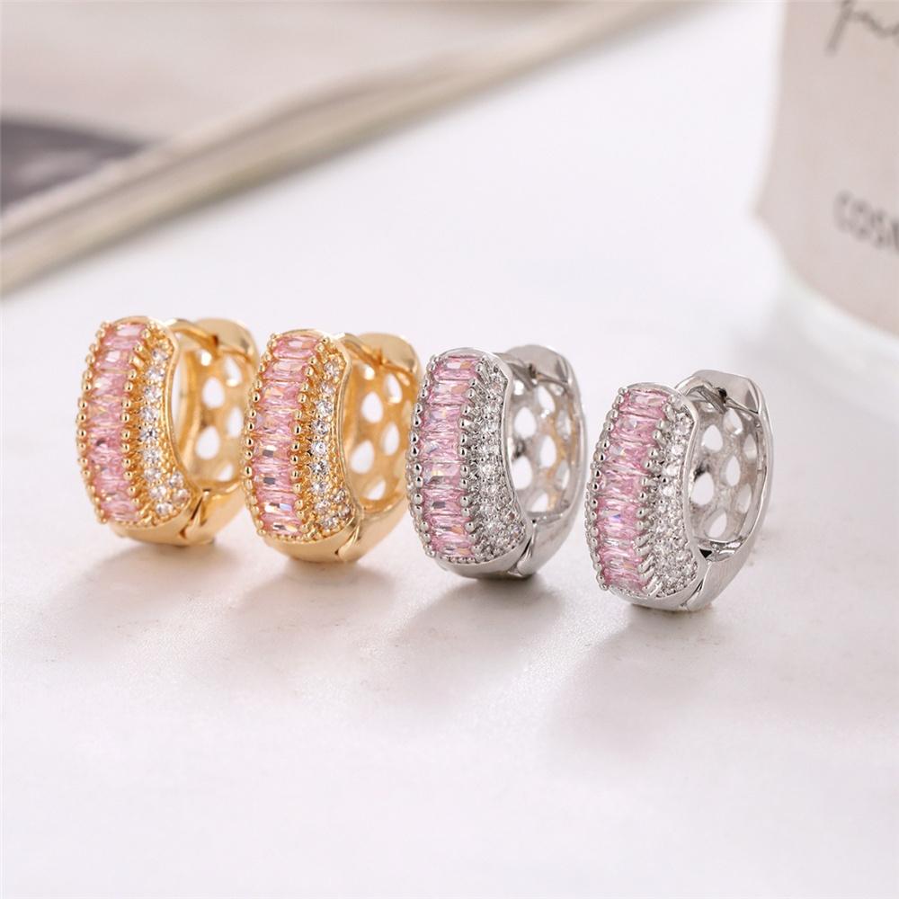 Luxury Female White Pink Rainbow Zircon Stone Hoop Earrings Vintage Fashion Gold Color Wedding Jewelry For Women